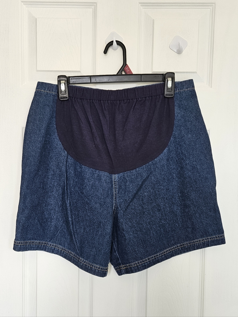 Bundle Of Joy Maternity Denim Shorts with Navy Knit Waistband